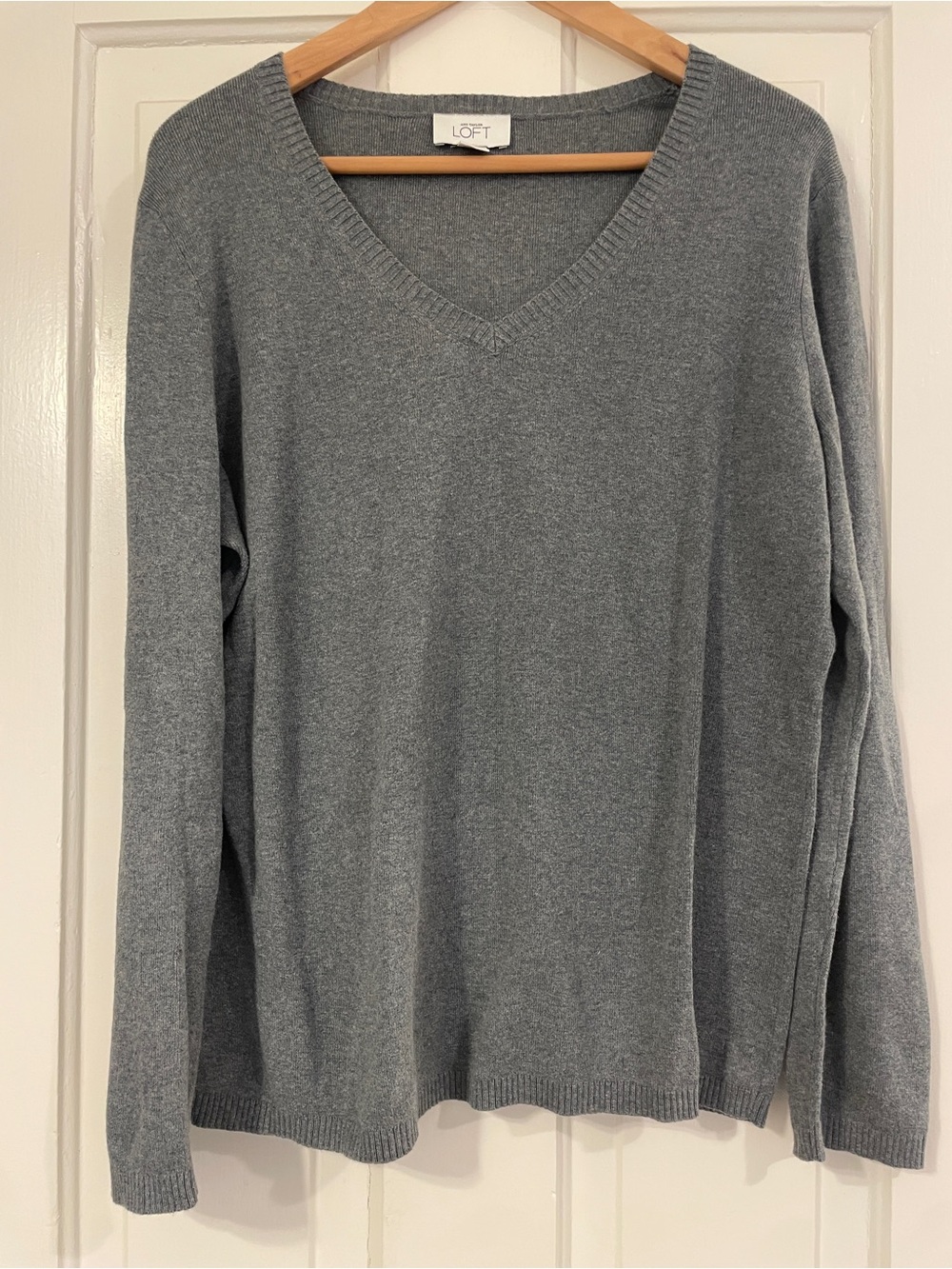 LOFT Gray Rib-Trim Knit Sweater